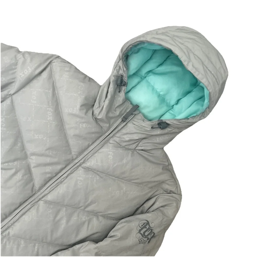 Fox Girls Puffer Jacket L‎ Gray Down Feather Hooded Winter Coat Ski Snowboard